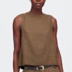 Madewel Linen Pleated Shell Top Sz Small  Kahki #656